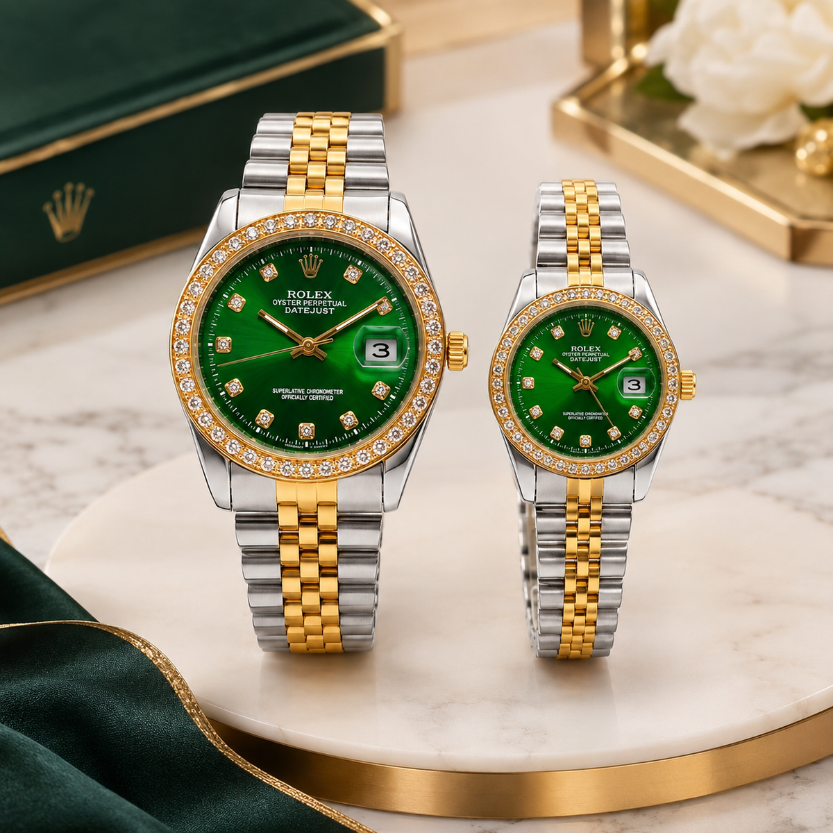 Emerald Two-Tone Couple Watch Set