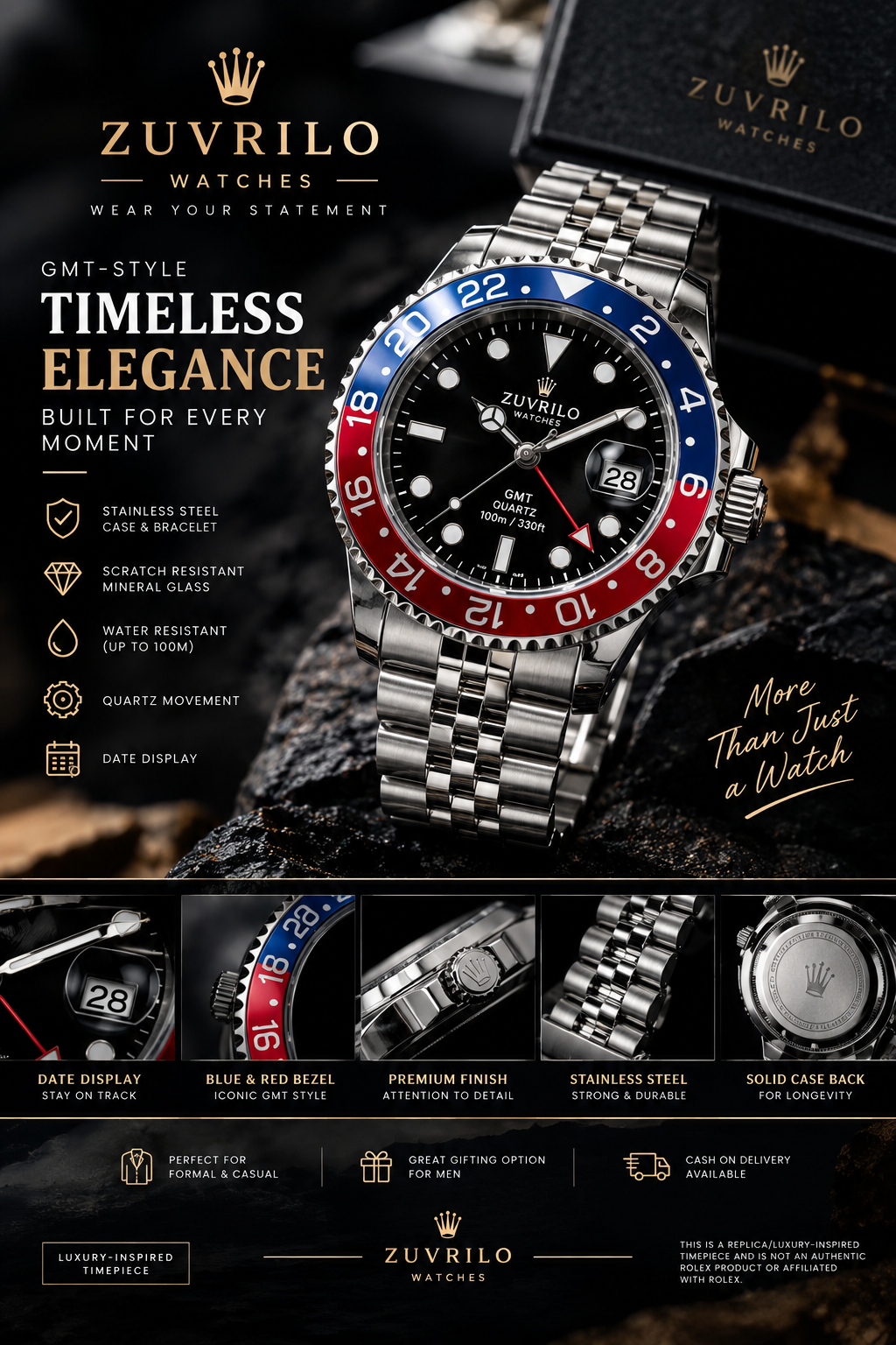 GMT-Style Blue & Red Watch