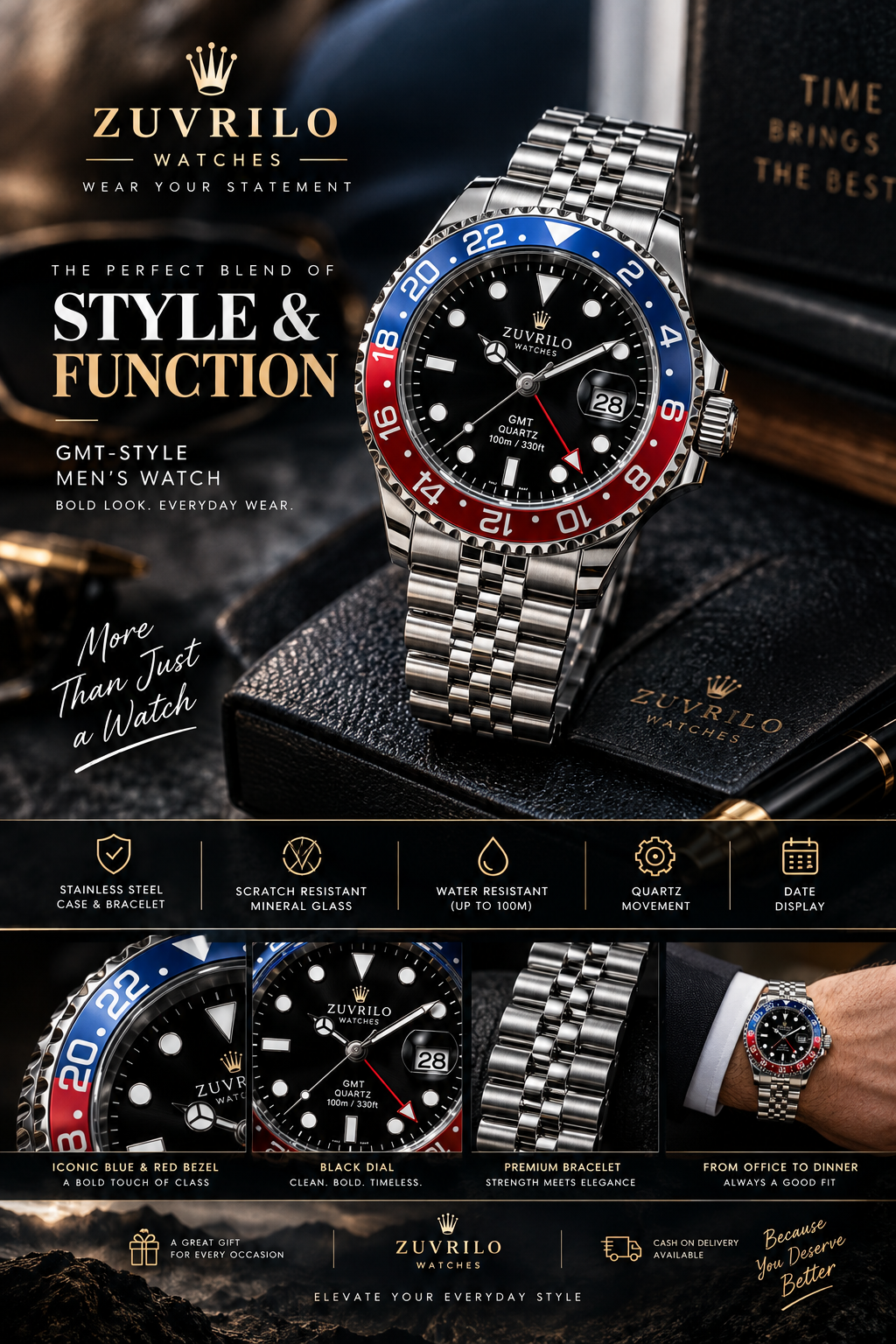 GMT-Style Blue & Red Watch