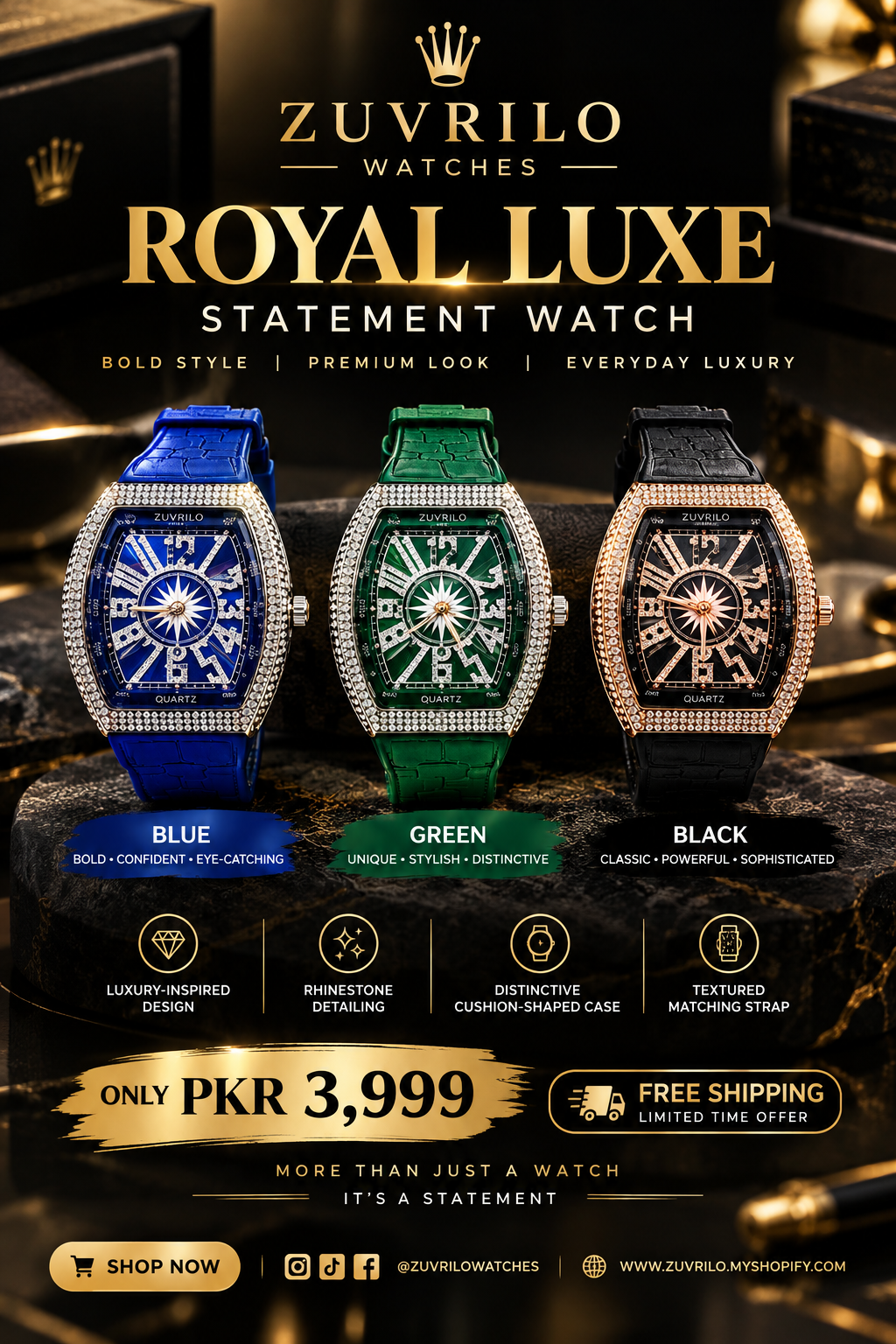 Rhinestone Cushion Watch