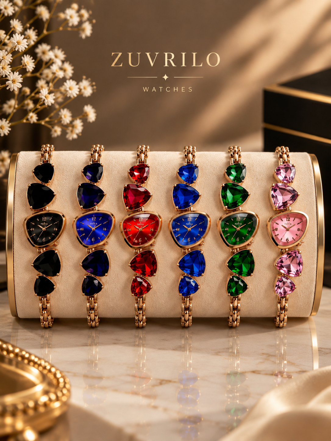 Women's Luxury Heart-Shaped Gemstone Bracelet Watch
