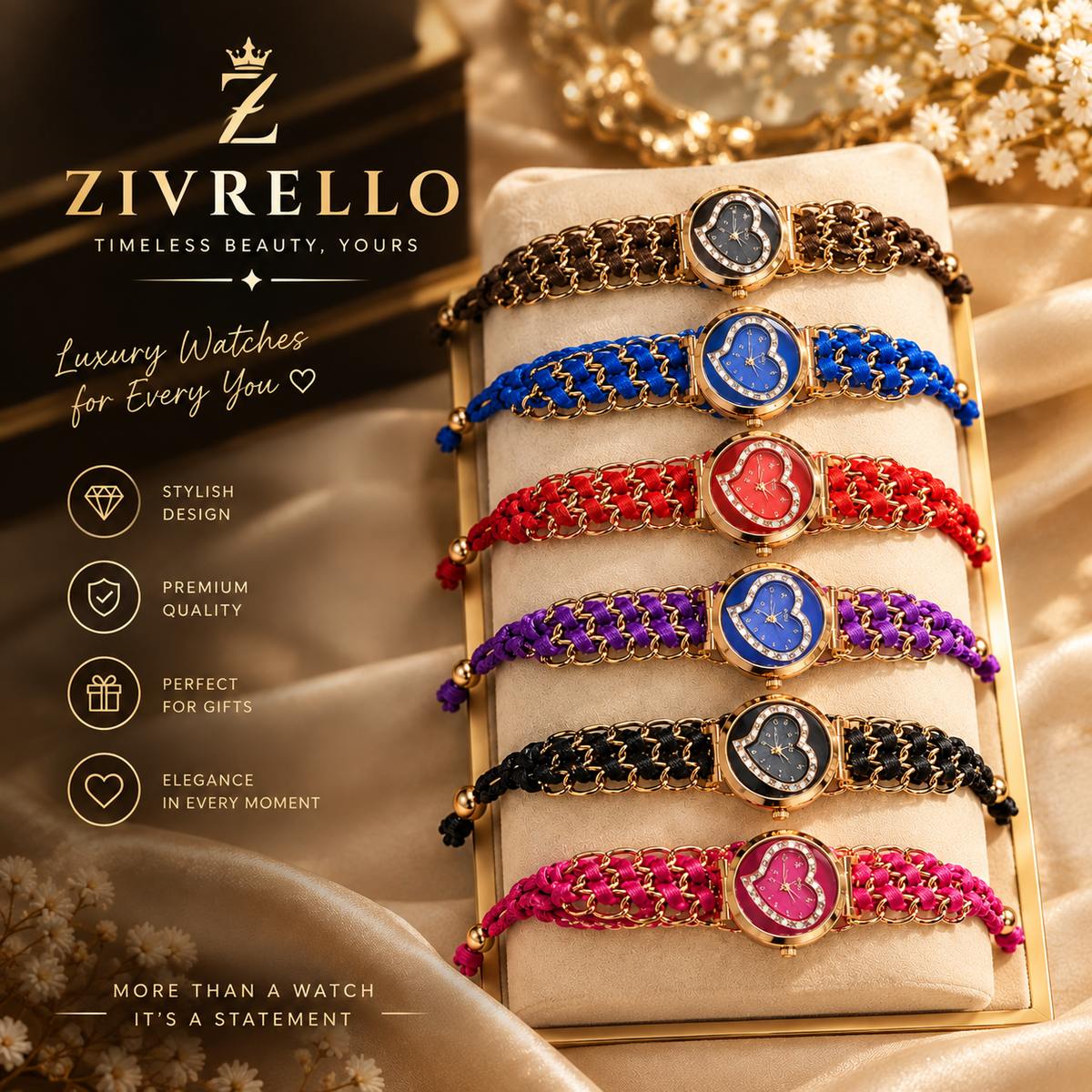 Women's Heart-Shaped Crystal Bracelet Watch