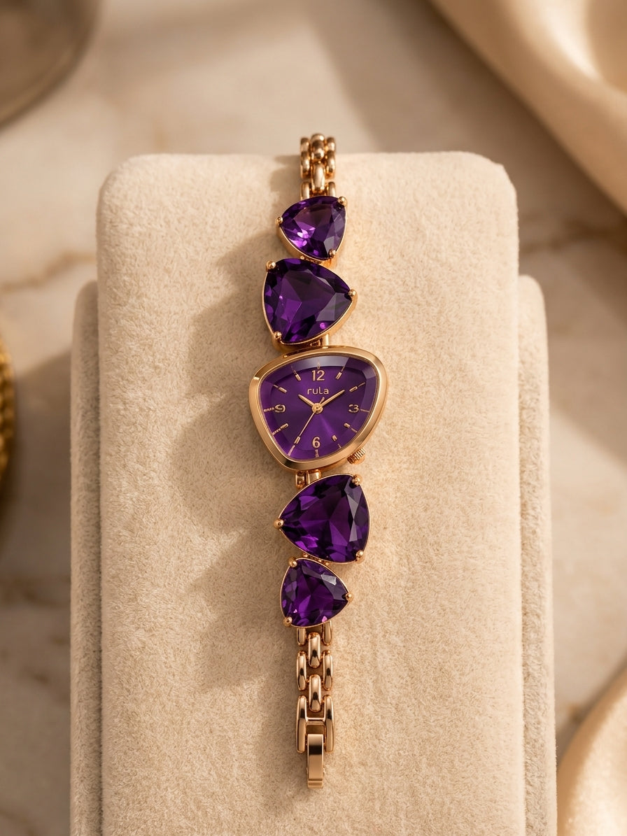 Women's Luxury Heart-Shaped Gemstone Bracelet Watch