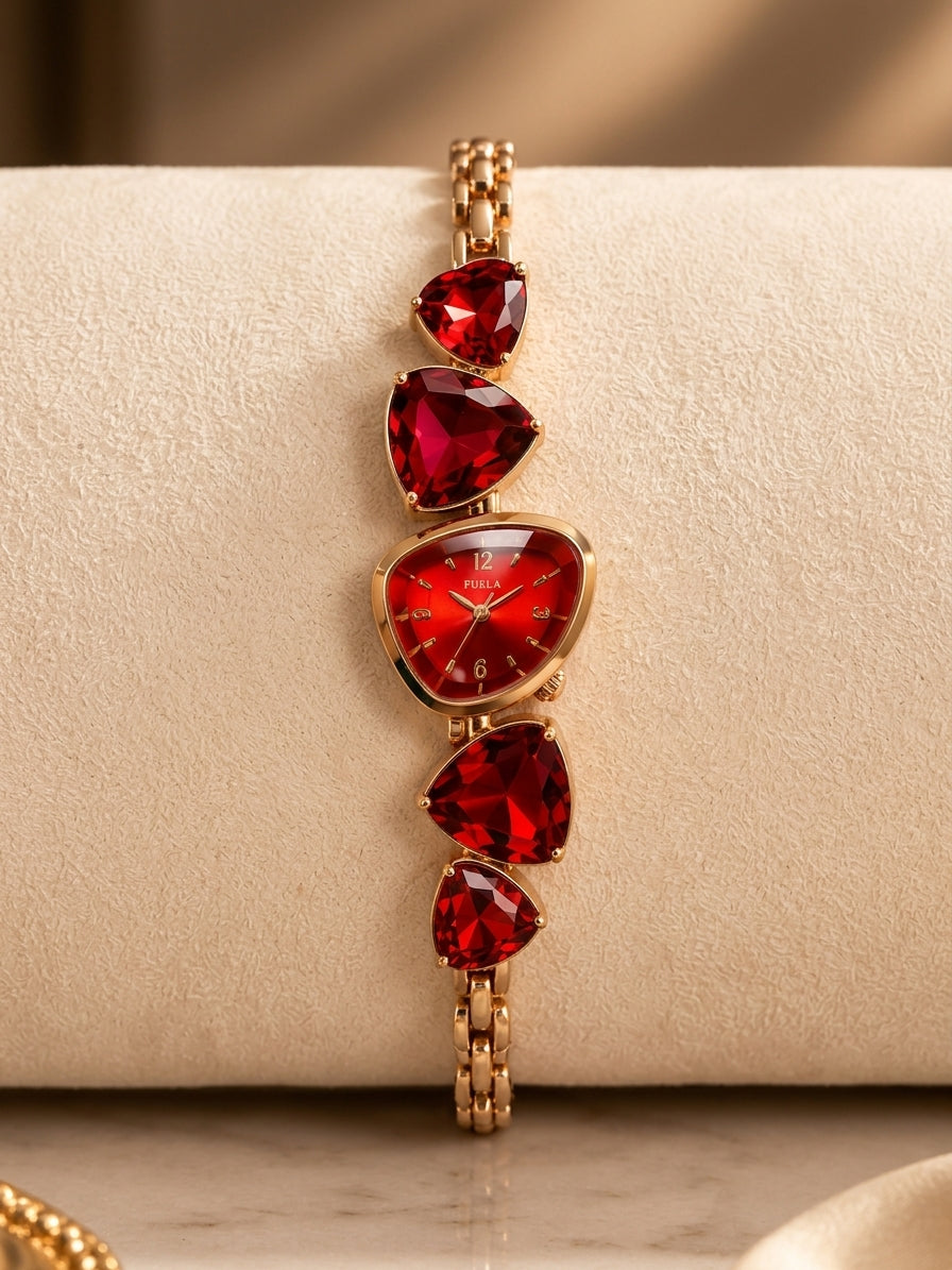 Women's Luxury Heart-Shaped Gemstone Bracelet Watch