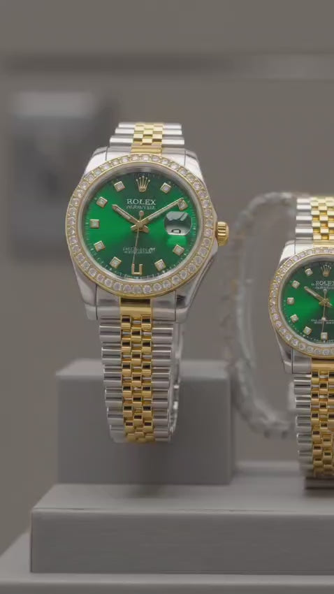 Emerald Two-Tone Couple Watch Set